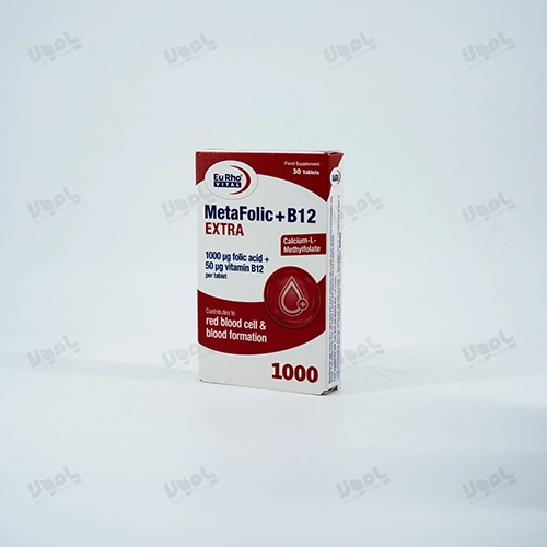  قرص متافولیک پلاس  ب12 اکسترا یوروویتال دارای 1000 میکروگرم فولیک اسید و 50 میکروگرم ویتامین B12